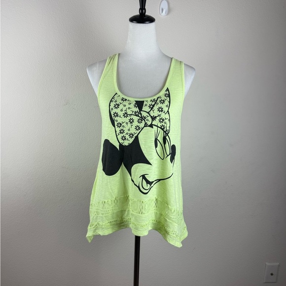 Disney‎ Minnie Mouse Tank Top Neon Green Lace Hem Women’s Size L - Picture 10 of 13